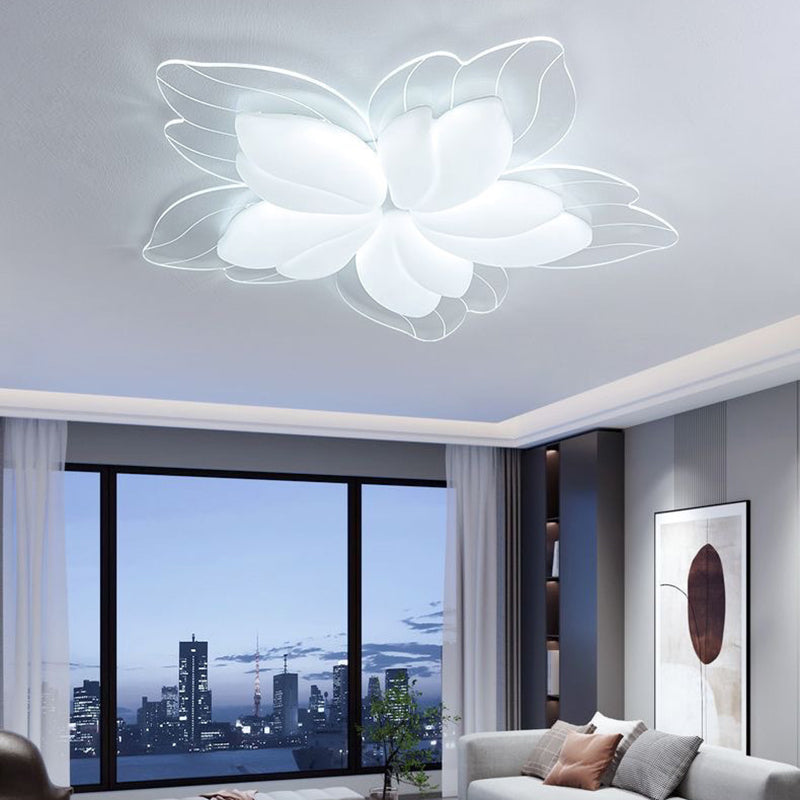 Moderne minimalistische LED-Deckenleuchte in Creme mit Blütenblatt-Design aus PE und Eisen für das Wohnzimmer 