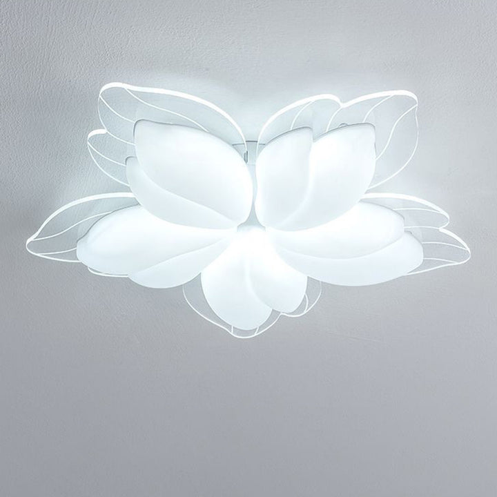 Moderne minimalistische LED-Deckenleuchte in Creme mit Blütenblatt-Design aus PE und Eisen für das Wohnzimmer 