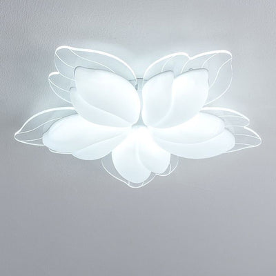 Plafonnier LED en fer acrylique avec fleur pétale crème minimaliste moderne pour salon 