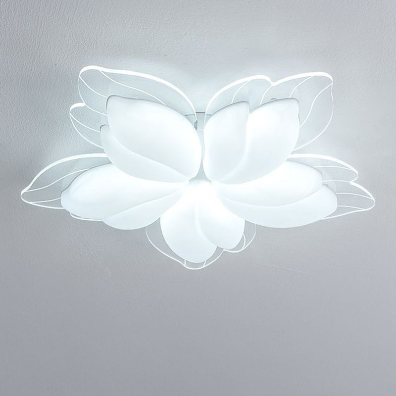 Plafonnier LED en fer acrylique avec fleur pétale crème minimaliste moderne pour salon 