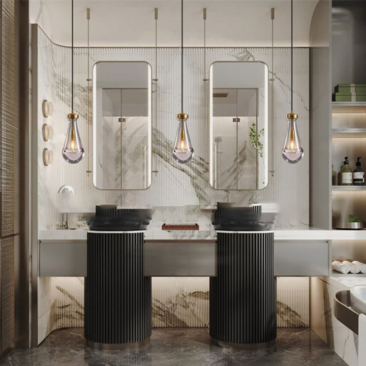 Suspension contemporaine scandinave conique ronde en verre cristal et fer à 1 lumière pour chambre 