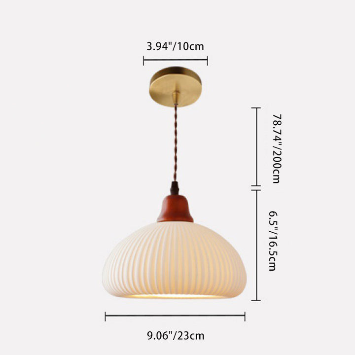 Lanterne de champignon nain japonais traditionnelle en céramique, bois massif et fer, suspension 1 lumière pour chambre à coucher 