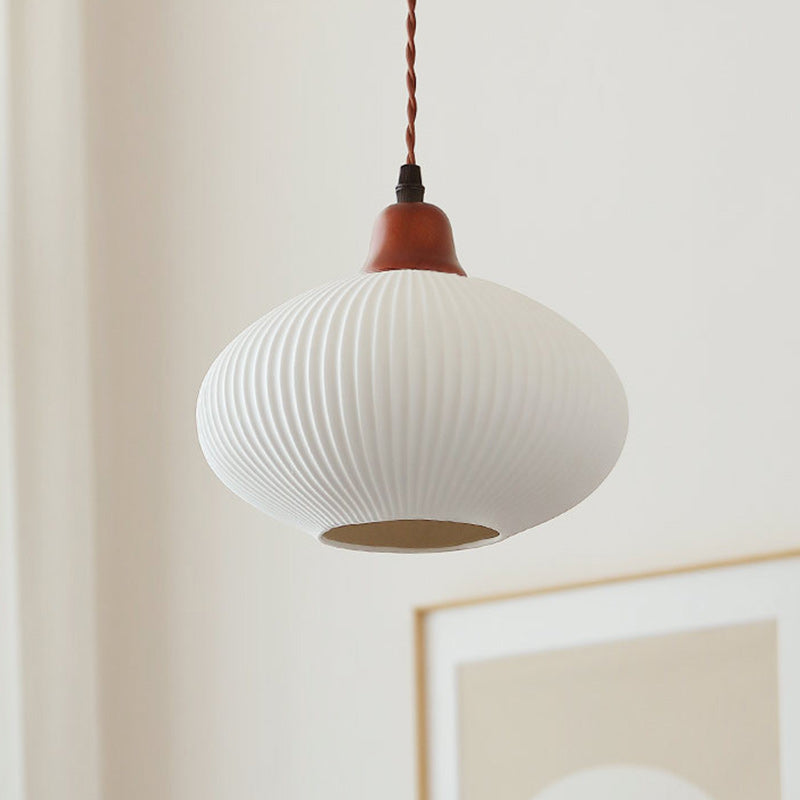 Lanterne de champignon nain japonais traditionnelle en céramique, bois massif et fer, suspension 1 lumière pour chambre à coucher 