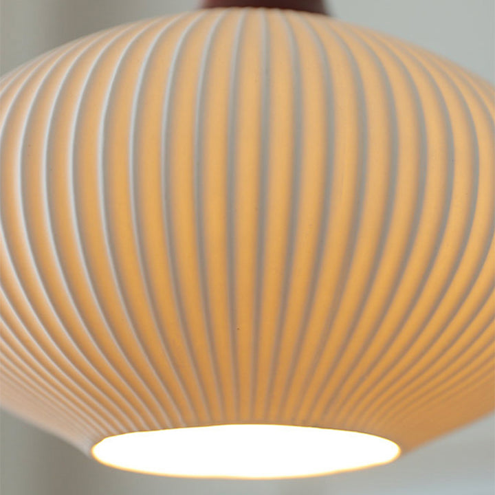 Lanterne de champignon nain japonais traditionnelle en céramique, bois massif et fer, suspension 1 lumière pour chambre à coucher 