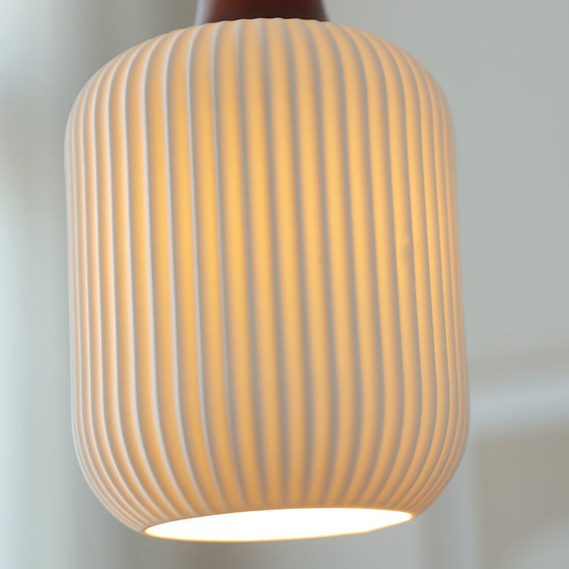 Lanterne de champignon nain japonais traditionnelle en céramique, bois massif et fer, suspension 1 lumière pour chambre à coucher 