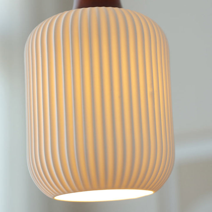 Lanterne de champignon nain japonais traditionnelle en céramique, bois massif et fer, suspension 1 lumière pour chambre à coucher 