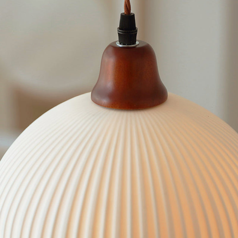 Lanterne de champignon nain japonais traditionnelle en céramique, bois massif et fer, suspension 1 lumière pour chambre à coucher 