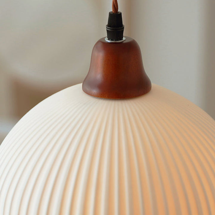 Lanterne de champignon nain japonais traditionnelle en céramique, bois massif et fer, suspension 1 lumière pour chambre à coucher 