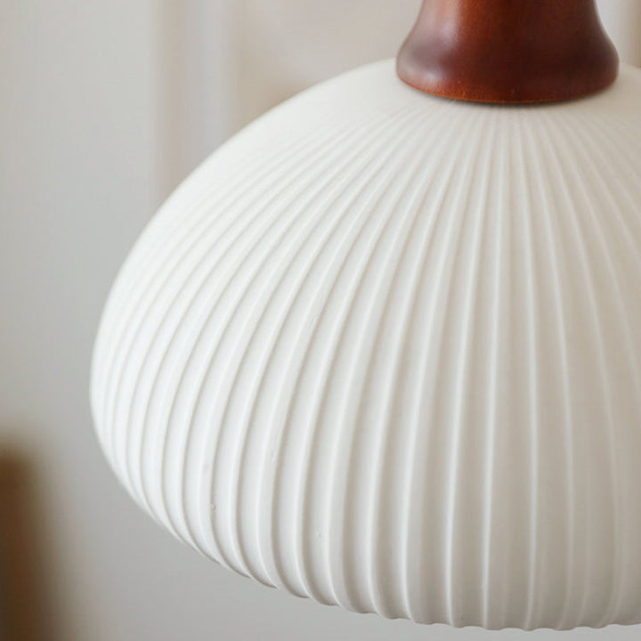 Lanterne de champignon nain japonais traditionnelle en céramique, bois massif et fer, suspension 1 lumière pour chambre à coucher 