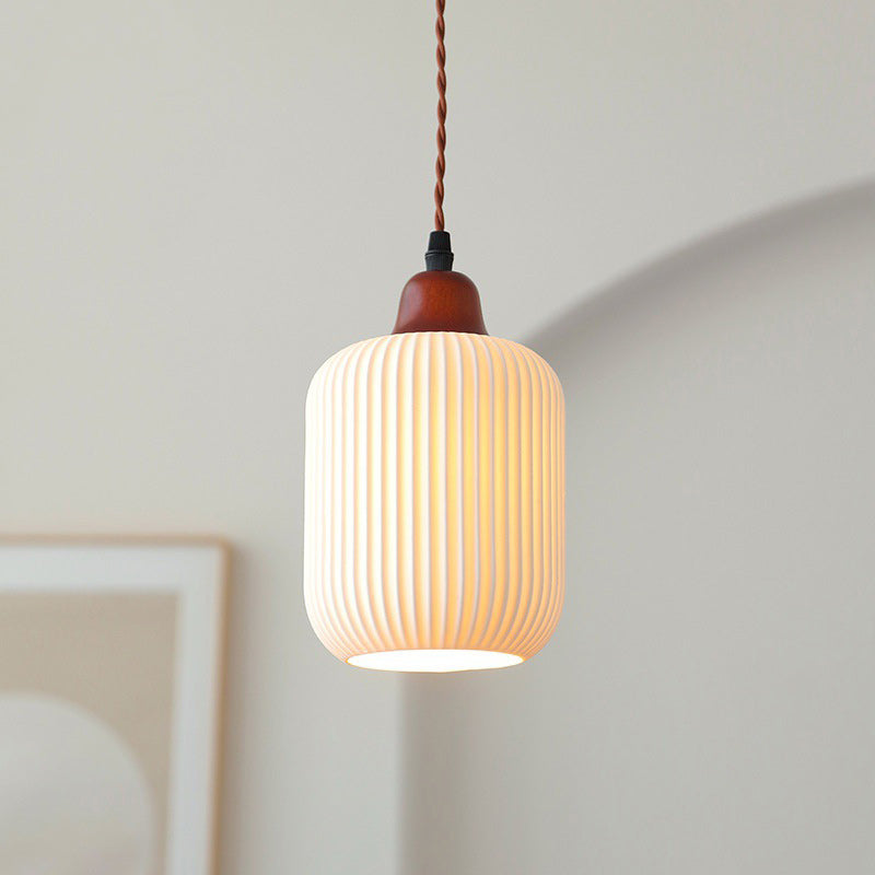 Lanterne de champignon nain japonais traditionnelle en céramique, bois massif et fer, suspension 1 lumière pour chambre à coucher 