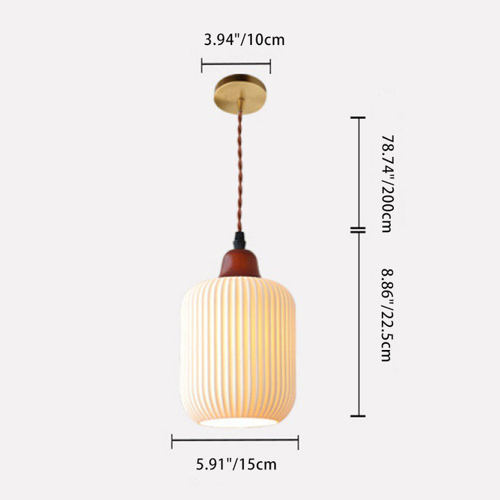 Lanterne de champignon nain japonais traditionnelle en céramique, bois massif et fer, suspension 1 lumière pour chambre à coucher 