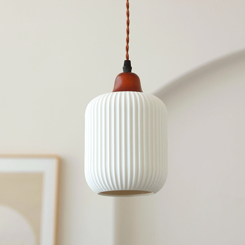 Lanterne de champignon nain japonais traditionnelle en céramique, bois massif et fer, suspension 1 lumière pour chambre à coucher 