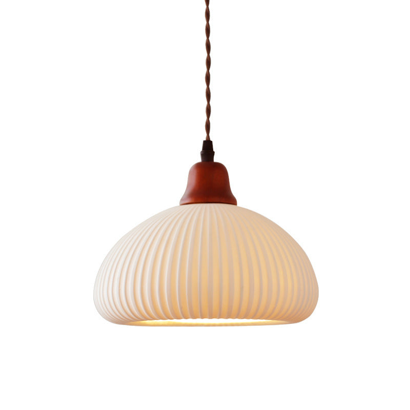 Lanterne de champignon nain japonais traditionnelle en céramique, bois massif et fer, suspension 1 lumière pour chambre à coucher 