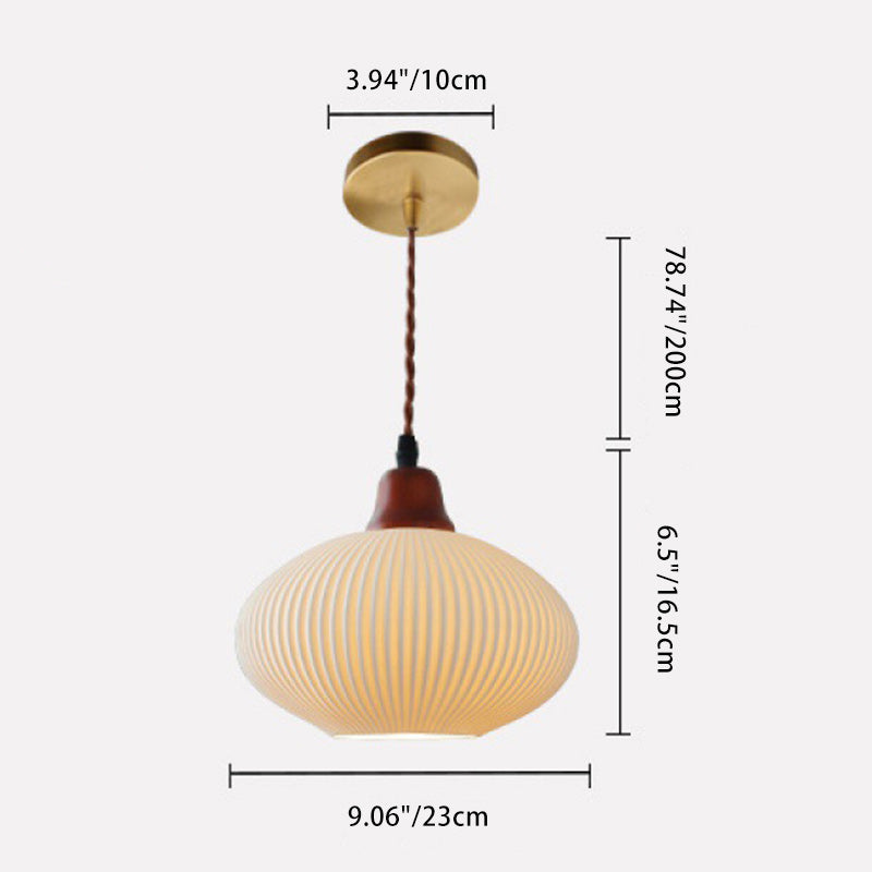 Lanterne de champignon nain japonais traditionnelle en céramique, bois massif et fer, suspension 1 lumière pour chambre à coucher 