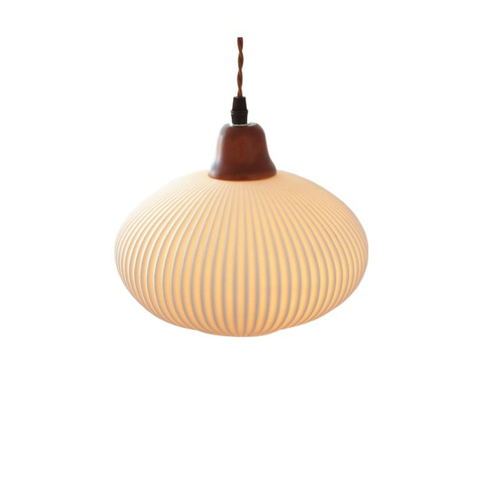 Lanterne de champignon nain japonais traditionnelle en céramique, bois massif et fer, suspension 1 lumière pour chambre à coucher 