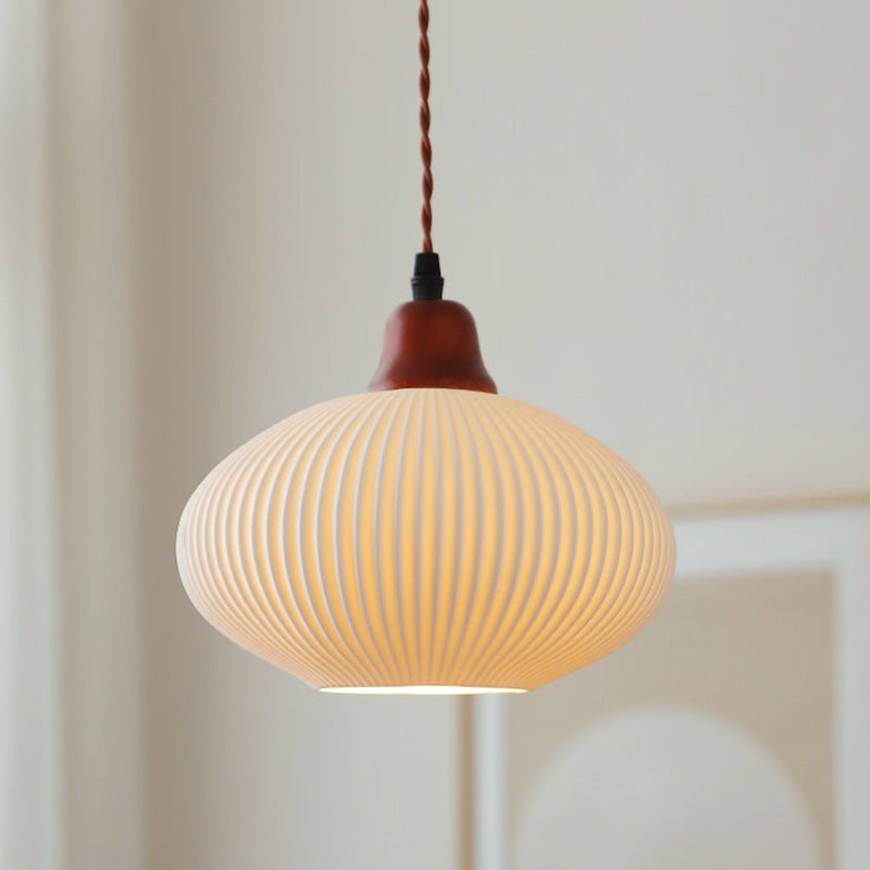 Lanterne de champignon nain japonais traditionnelle en céramique, bois massif et fer, suspension 1 lumière pour chambre à coucher 