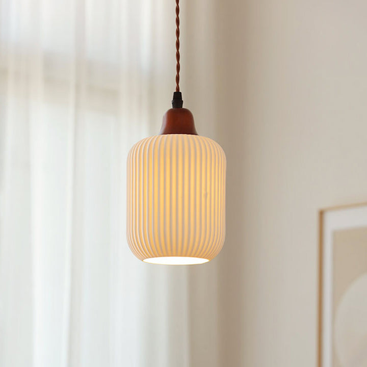 Lanterne de champignon nain japonais traditionnelle en céramique, bois massif et fer, suspension 1 lumière pour chambre à coucher 