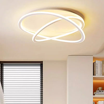 Zeitgenössische skandinavische geschwungene Linie, runde, weiche Silikon-Eisen-Aluminium-LED-Deckenleuchte für Schlafzimmer 