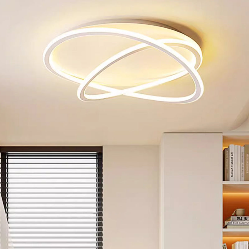 Zeitgenössische skandinavische geschwungene Linie, runde, weiche Silikon-Eisen-Aluminium-LED-Deckenleuchte für Schlafzimmer 
