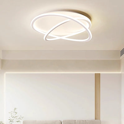 Zeitgenössische skandinavische geschwungene Linie, runde, weiche Silikon-Eisen-Aluminium-LED-Deckenleuchte für Schlafzimmer 