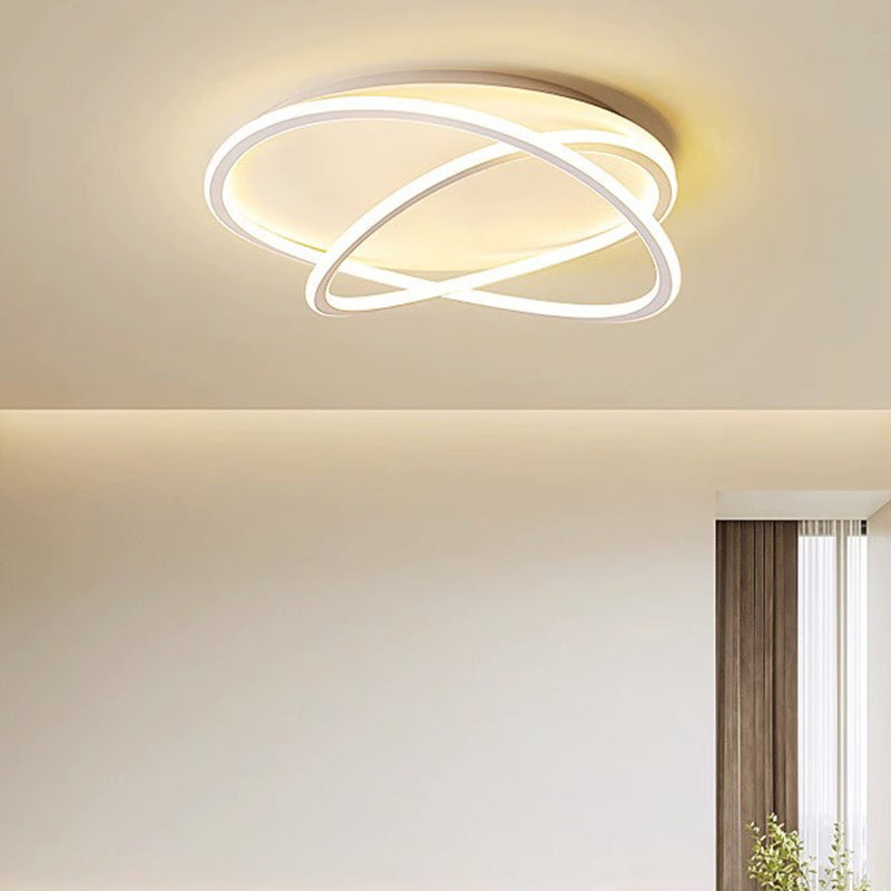 Zeitgenössische skandinavische geschwungene Linie, runde, weiche Silikon-Eisen-Aluminium-LED-Deckenleuchte für Schlafzimmer 