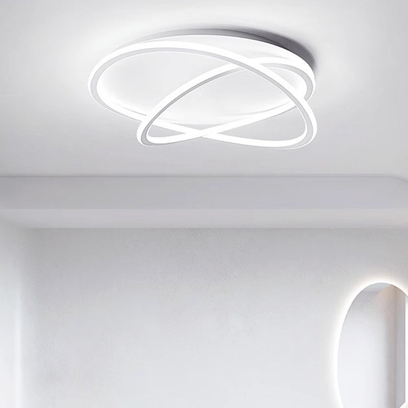 Zeitgenössische skandinavische geschwungene Linie, runde, weiche Silikon-Eisen-Aluminium-LED-Deckenleuchte für Schlafzimmer 