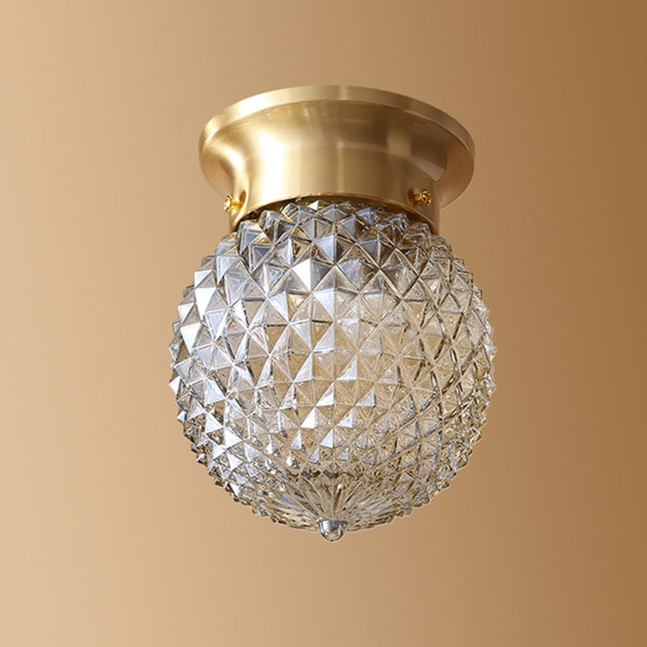 Contemporary Creative Pineapple Orange Orb Glass Copper 1-Light Semi-Flush Mount Ceiling Light For Living Room
