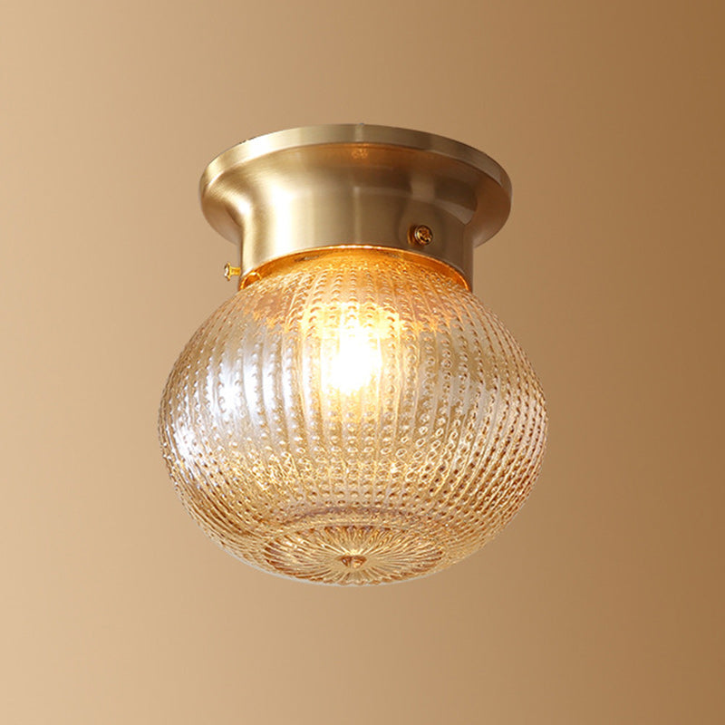 Contemporary Creative Pineapple Orange Orb Glass Copper 1-Light Semi-Flush Mount Ceiling Light For Living Room