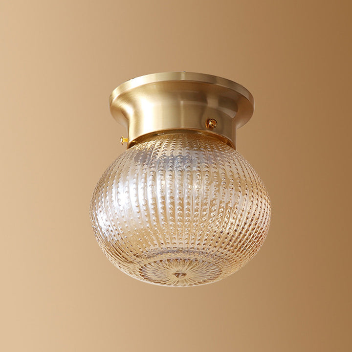 Contemporary Creative Pineapple Orange Orb Glass Copper 1-Light Semi-Flush Mount Ceiling Light For Living Room