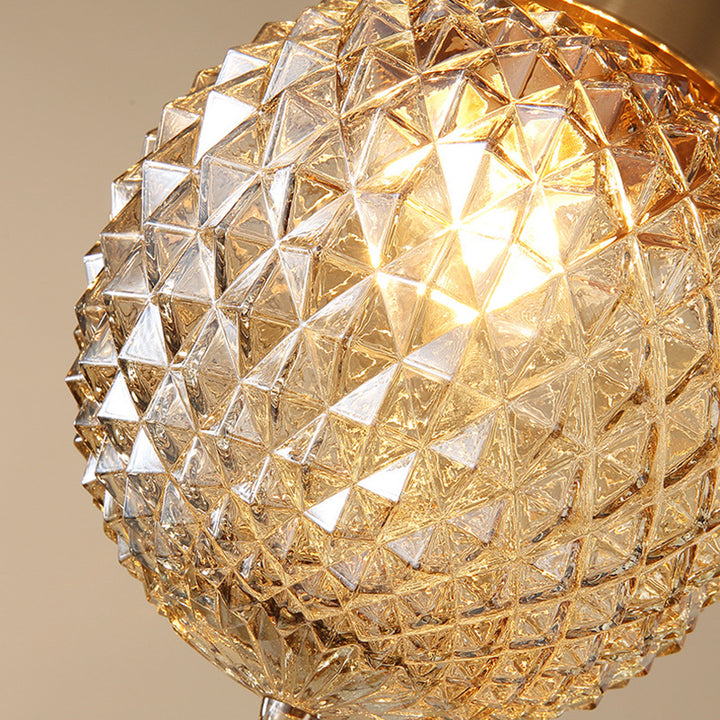 Contemporary Creative Pineapple Orange Orb Glass Copper 1-Light Semi-Flush Mount Ceiling Light For Living Room