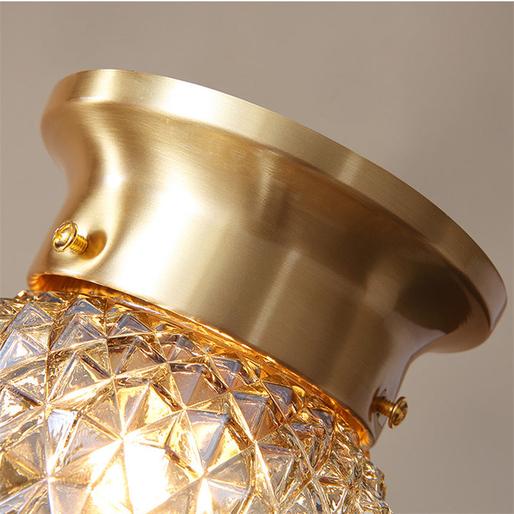 Contemporary Creative Pineapple Orange Orb Glass Copper 1-Light Semi-Flush Mount Ceiling Light For Living Room