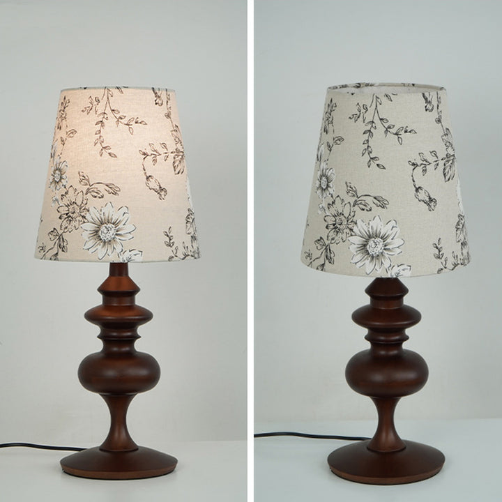 Traditional Vintage Crushed Flower Round Orb Fabric Ceramic 1-Light Table Lamp For Living Room
