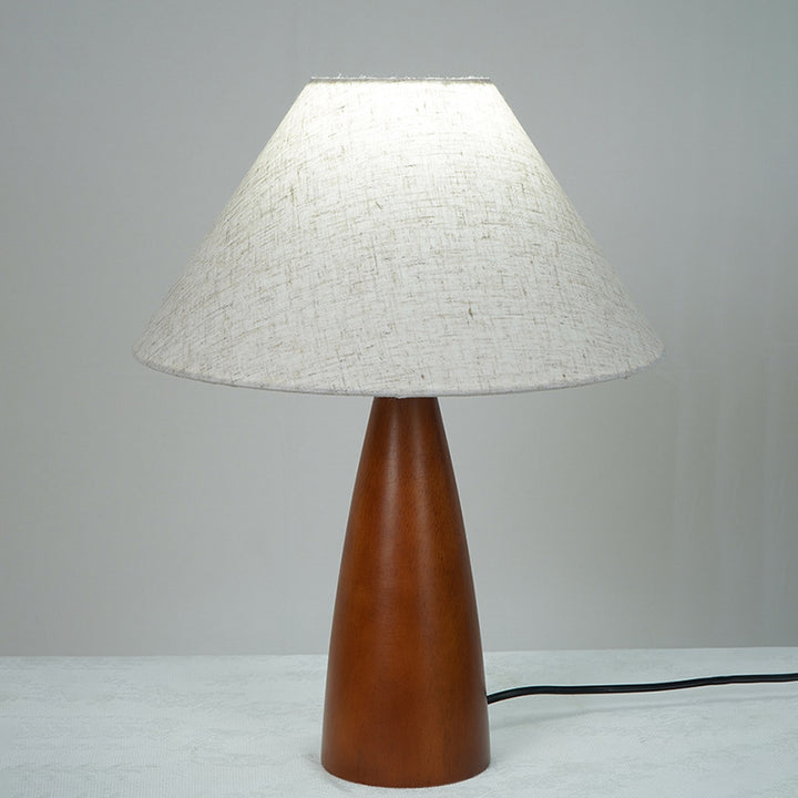 Traditional Vintage Crushed Cone Cylinder Fabric Solid Wood 1-Light Table Lamp For Bedroom