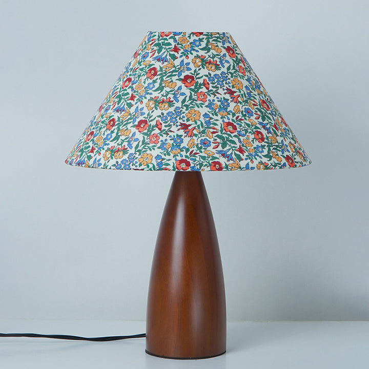 Traditional Vintage Crushed Cone Cylinder Fabric Solid Wood 1-Light Table Lamp For Bedroom
