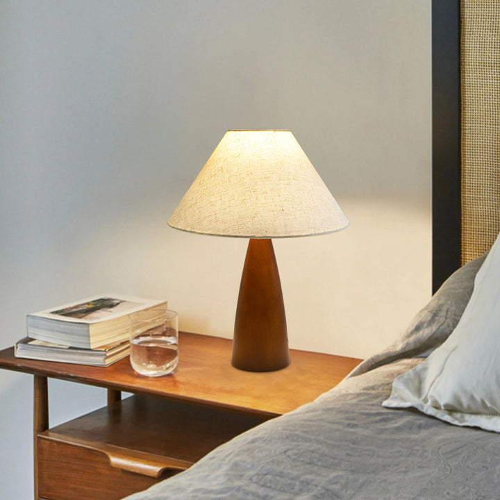 Traditional Vintage Crushed Cone Cylinder Fabric Solid Wood 1-Light Table Lamp For Bedroom