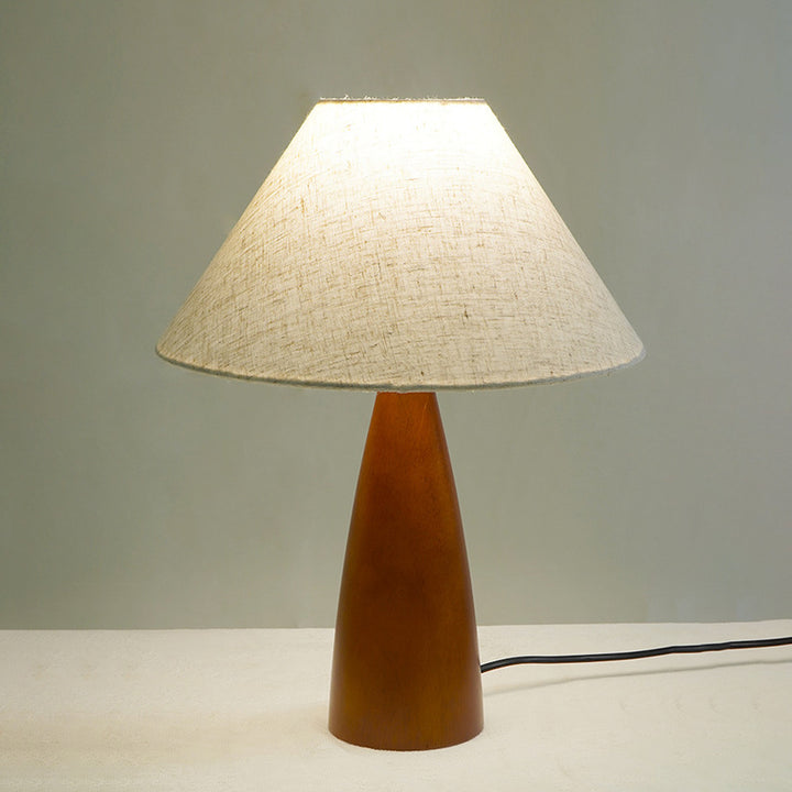 Traditional Vintage Crushed Cone Cylinder Fabric Solid Wood 1-Light Table Lamp For Bedroom