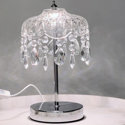 Modern Luxury Pendant Branch Round Crystal Iron 1-Light Table Lamp For Bedroom