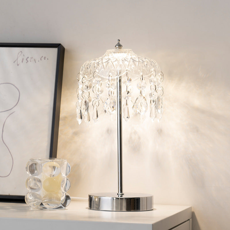 Modern Luxury Pendant Branch Round Crystal Iron 1-Light Table Lamp For Bedroom