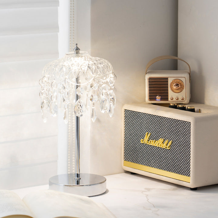 Modern Luxury Pendant Branch Round Crystal Iron 1-Light Table Lamp For Bedroom