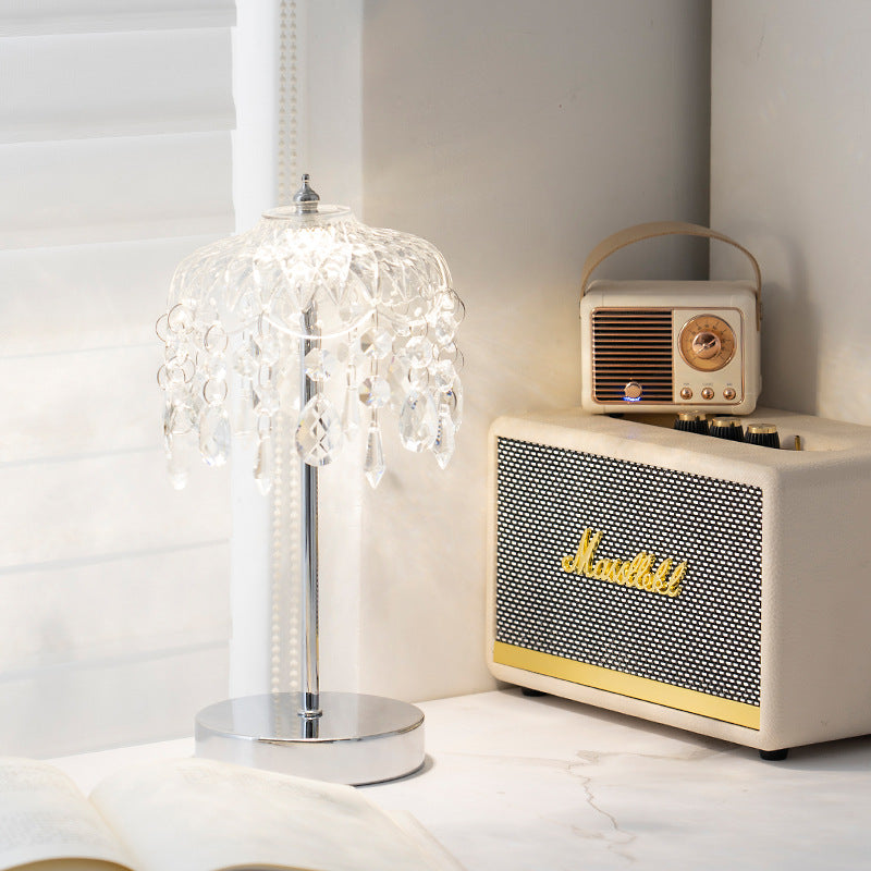 Modern Luxury Pendant Branch Round Crystal Iron 1-Light Table Lamp For Bedroom