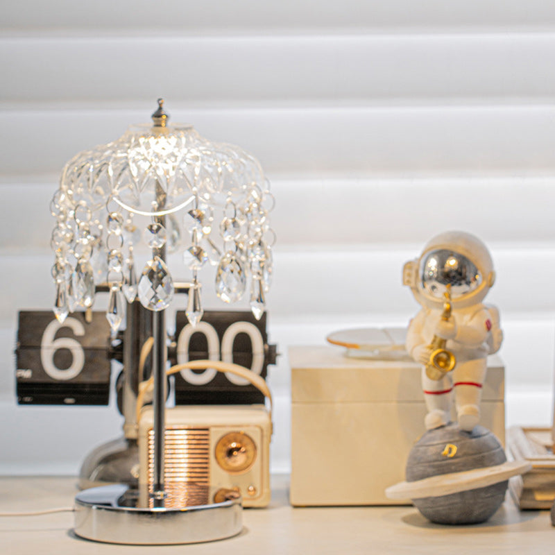Modern Luxury Pendant Branch Round Crystal Iron 1-Light Table Lamp For Bedroom