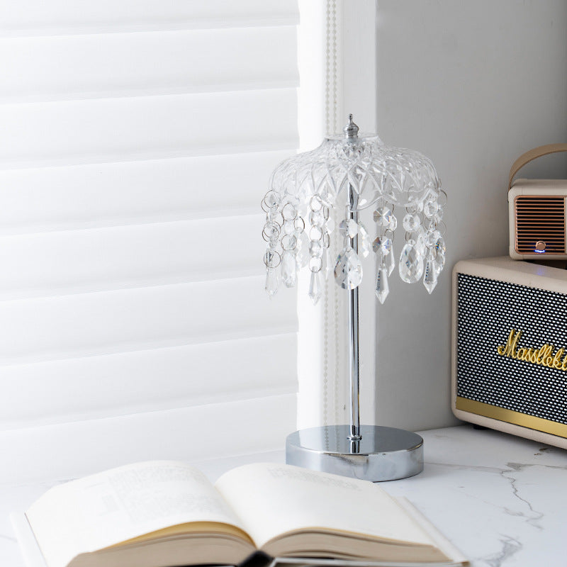 Modern Luxury Pendant Branch Round Crystal Iron 1-Light Table Lamp For Bedroom