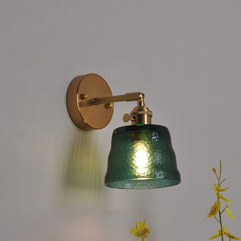 Zeitgenössische skandinavische Strohhut-Wandleuchte mit grüner Blume, rund, Glas, Eisen, 1 Licht, für Wohnzimmer 