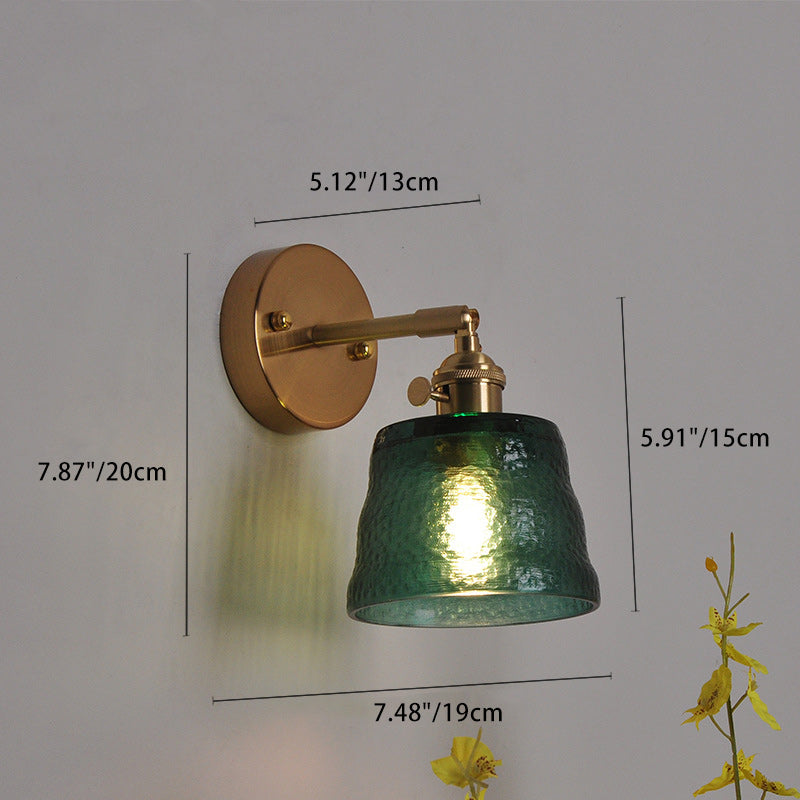 Zeitgenössische skandinavische Strohhut-Wandleuchte mit grüner Blume, rund, Glas, Eisen, 1 Licht, für Wohnzimmer 