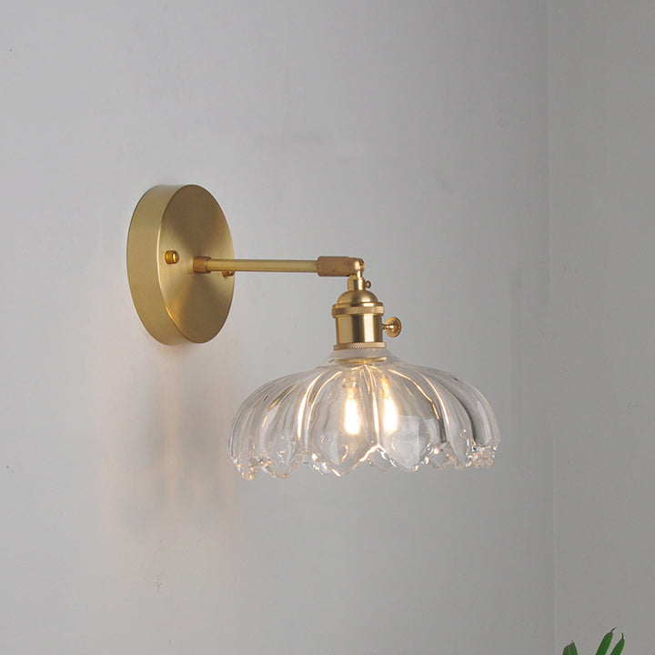 Zeitgenössische skandinavische Strohhut-Wandleuchte mit grüner Blume, rund, Glas, Eisen, 1 Licht, für Wohnzimmer 