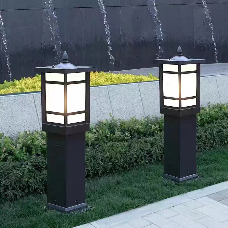 إضاءة خارجية للحدائق بتصميم حديث ومربع من الألومنيوم والزجاج مع ضوء واحد 