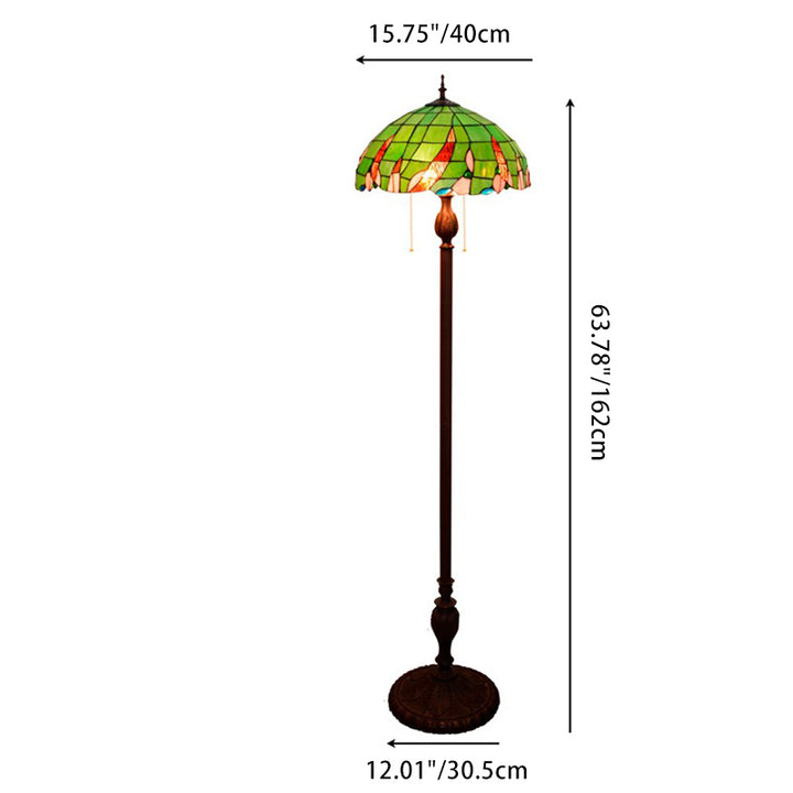 Lampadaire traditionnel Tiffany avec abat-jour rond en verre résine fer, 3 lumières pour chambre à coucher 