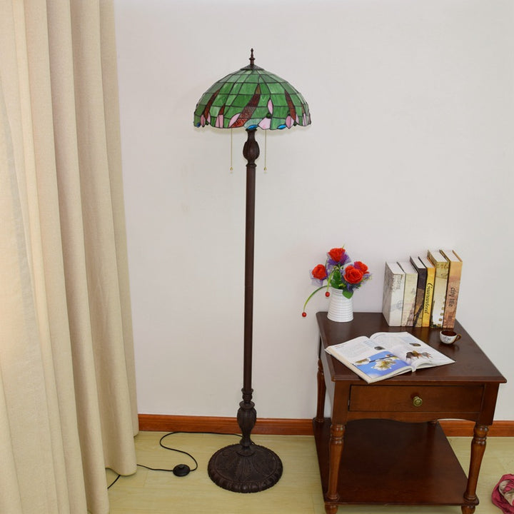 Lampadaire traditionnel Tiffany avec abat-jour rond en verre résine fer, 3 lumières pour chambre à coucher 