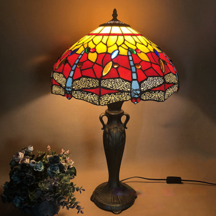 Traditionelle Tiffany-Tischlampe mit rundem Schirm aus Glas und Kunstharz, 1 Licht, für Wohnzimmer 