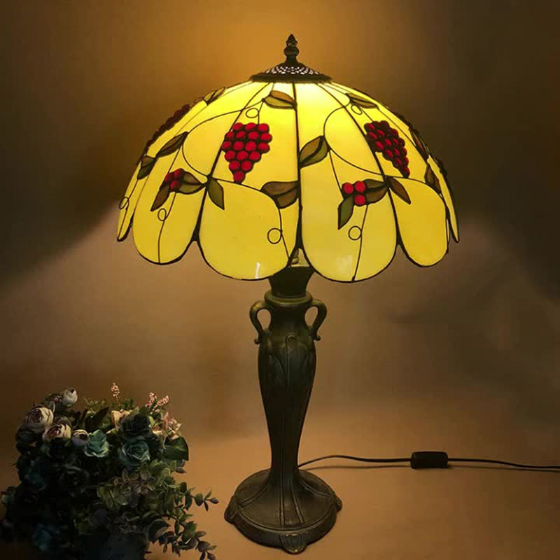 Traditionelle Tiffany-Tischlampe mit rundem Schirm aus Glas und Kunstharz, 1 Licht, für Wohnzimmer 